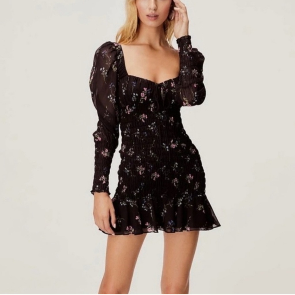 For Love & Lemons Dixon Smocked Floral Mini Dress